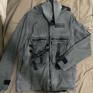 Dark Grey Funnel-Neck Utility Jacket (Unisex)